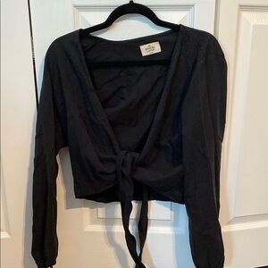 Black Marine Layer Long Sleeve Wrap Around Top